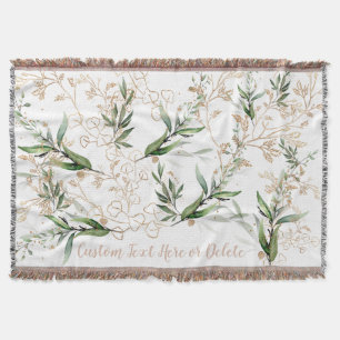 Gold Botanical Eucalyptus Modern Greenery Abstract Throw Blanket