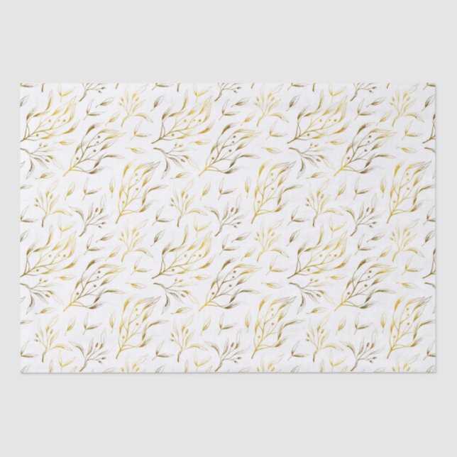 Gold Botanical Flowing Branches  Tissue Paper (Front)