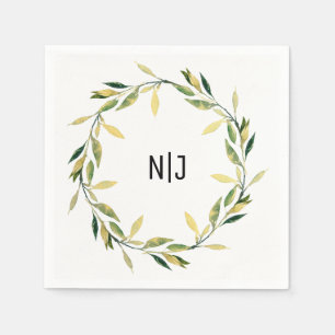 Gold Botanical Green Leaf Wreath Rustic Lunch Napkin