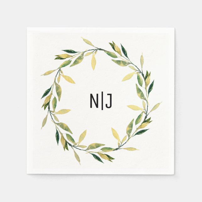 Gold Botanical Green Leaf Wreath Rustic Lunch Napkin (Front)