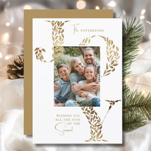 Gold Botanical Joy Family Christmas Photo Holiday Card