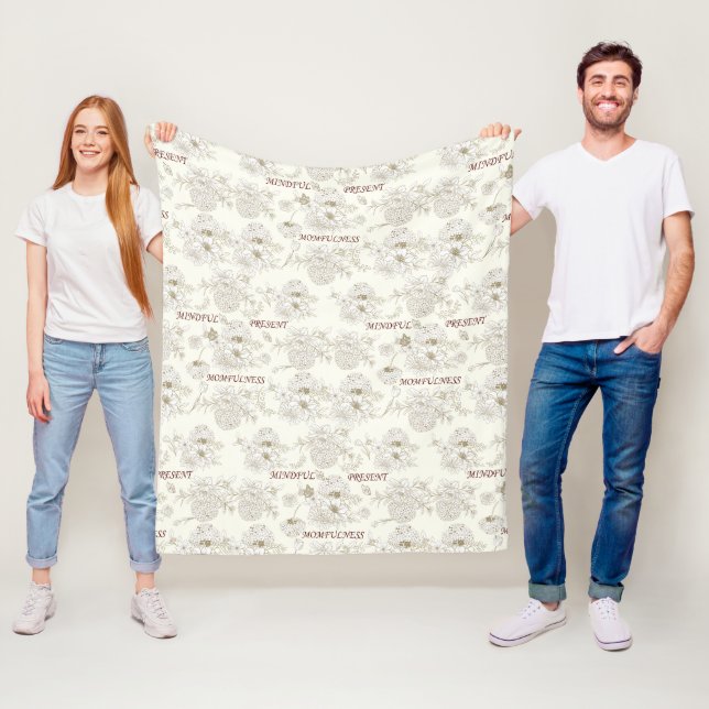 Gold Botanical Momfulness Line Art Pattern Fleece Blanket (In Situ)