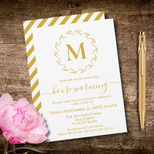 Gold Botanical Monogram House Warming Invitation