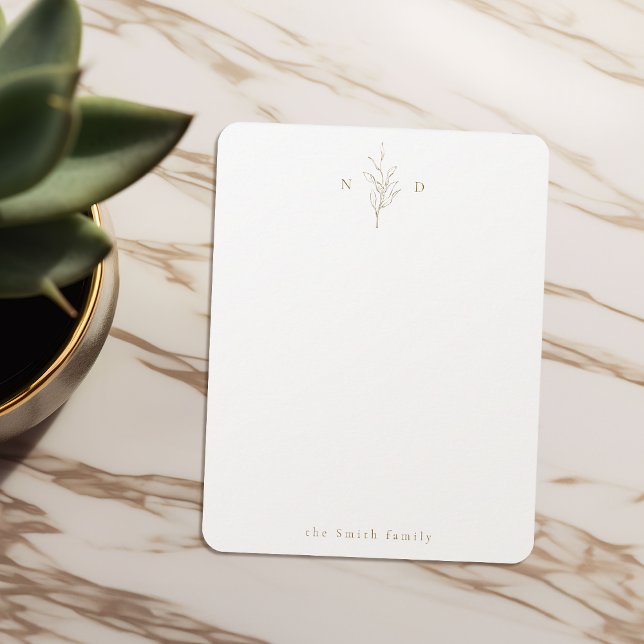 Gold botanical monogram personalized Stationery Card (Gold botanical monogram personalized Stationery Note Card)