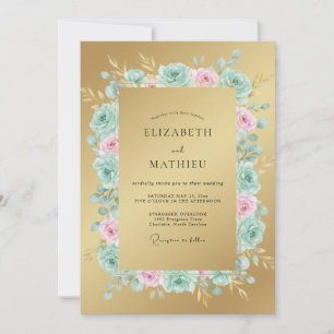 Gold Botanical Rose Arch Wedding Invitation