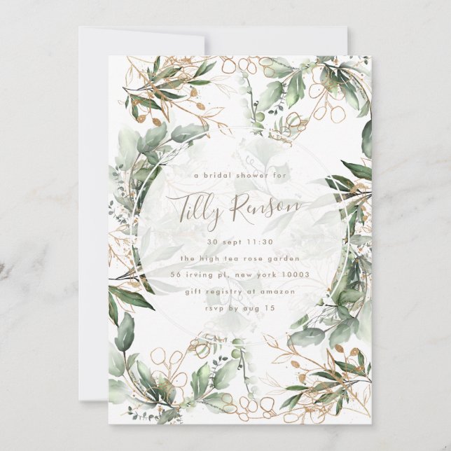 Gold Botanical Succulent Elegant Bridal Shower Inv Invitation (Front)