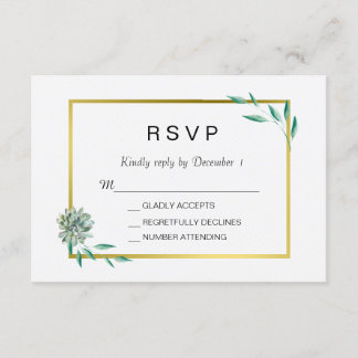 Gold Botanical Succulent RSVP card