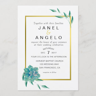 Gold Botanical Succulent Wedding invitation