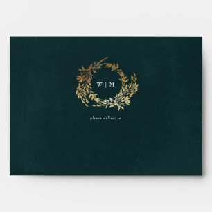 Gold Botanical Wedding Frame Classic Emerald Green Envelope