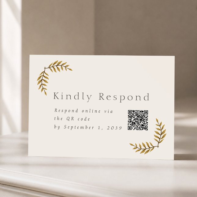 Gold Botanical Wedding RSVP Card with QR Code (Creator Uploaded)