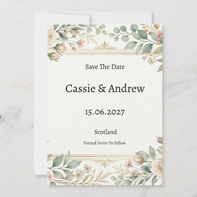 Gold Botanical Wedding Save The Date (Front)