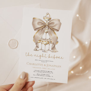 Gold Bow and Champagne Coquette Rehearsal Dinner Invitation