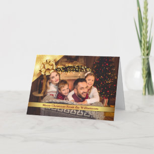 Gold Bow and Ribbon Merry Christmas Photo Holiday Card