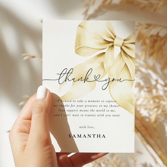 Gold Bow Bridal Shower Thank You Card (Creator Uploaded)