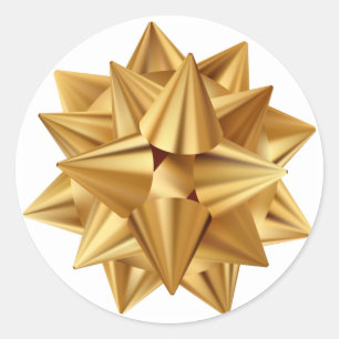 Gold Bow Christmas Xmas Holiday  Classic Round Sticker