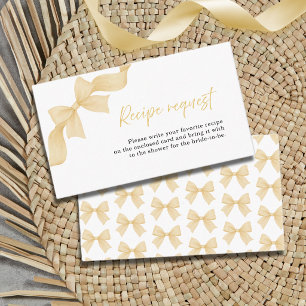 Gold Bow Coquette Bridal Shower Recipe Request Enclosure Card