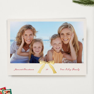 gold bow cream merriest christmas photo foil foil holiday card
