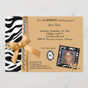 Gold Bow Et Zebra Striped Anniversaire Invitation