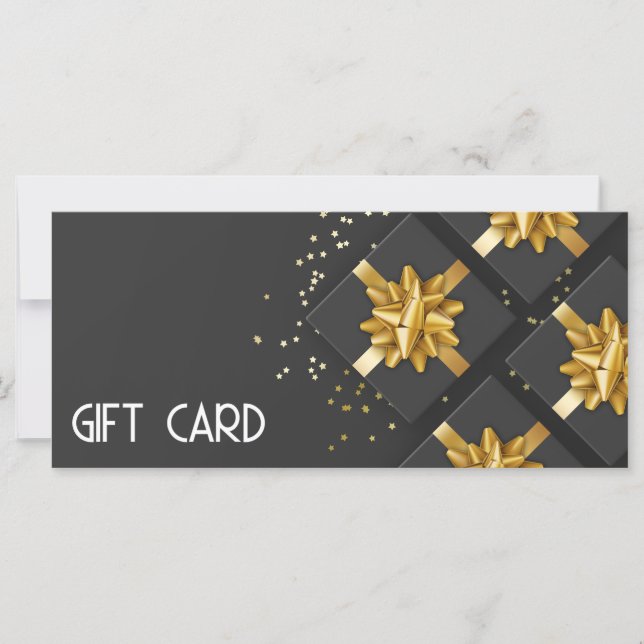 Gold Bow Festive Modern Black Gift Box Gift Card (Front)