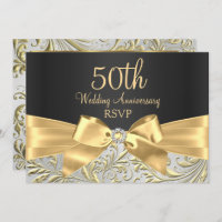 Gold Bow & Floral Swirl 50th Anniversary RSVP