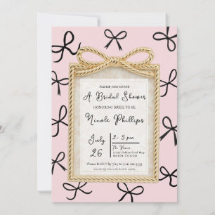 Gold Bow Frame & Little Black Bows Bridal Shower Invitation