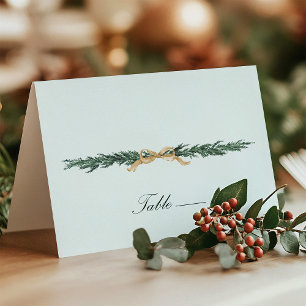 Gold Bow & Greenery Border Mint Wedding Place Card