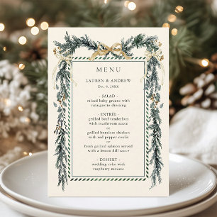 Gold Bow & Greenery Garland Ivory Wedding Menu
