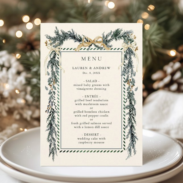 Gold Bow & Greenery Garland Ivory Wedding  Menu (Creator Uploaded)