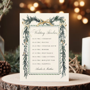 Gold Bow & Greenery Garland Wedding Timeline Ivory Program