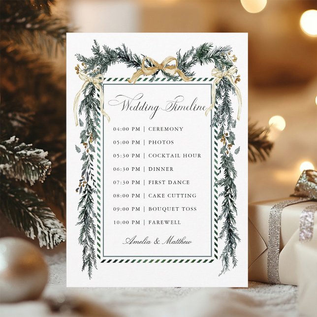 Gold Bow & Greenery Garland Wedding Timeline Program (Creator Uploaded)