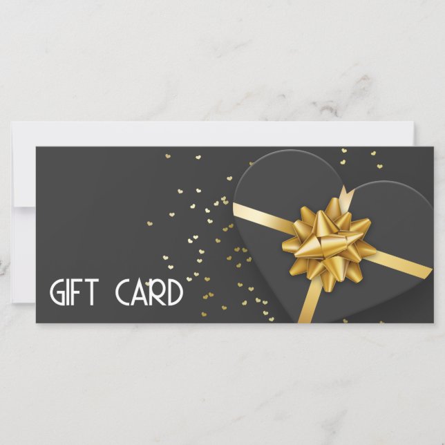 Gold Bow Lovely Black Heart Gift Box Gift Card (Front)