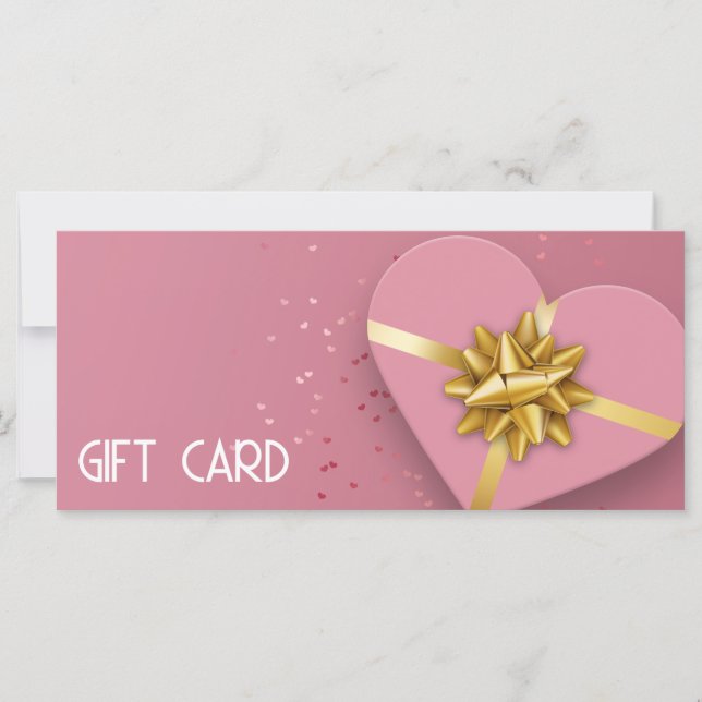 Gold Bow Lovely Pink Heart Gift Box Gift Card (Front)