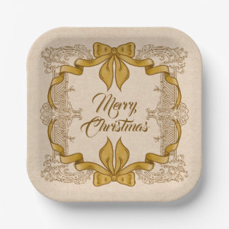 Gold Bow Merry Christmas Vintage Paper Plate