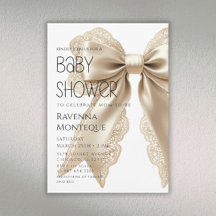 Gold Bow Minimal Luxury Personalized Baby Shower Invitation