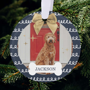 Gold Bow Navy & White Swirl Motif Chien photo os