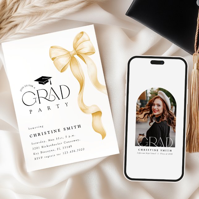 Gold Bow Photo Graduation Party Invitation (Creator Uploaded)