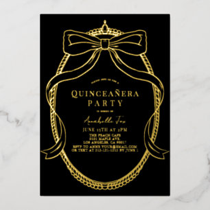 Gold Bow Ribbon Tiara Frame Black Quinceañera