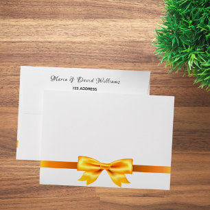 Gold bow rose gold elegant wedding white envelope