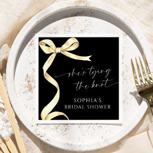 Gold Bow She's Tying The Knot Bridal Shower Napkin