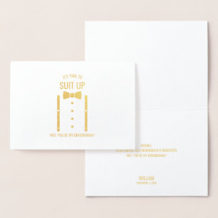 Gold Bow Tie Personalized Groomsman Proposal Foil Card