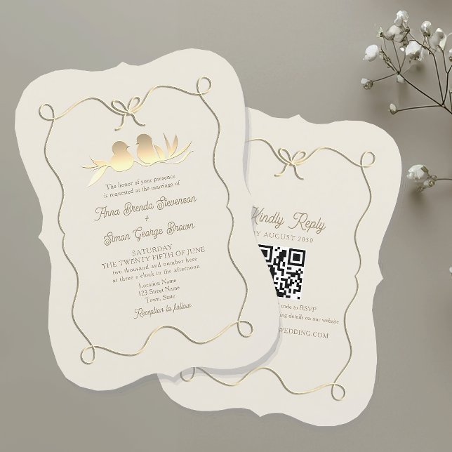 Gold Bow Wedding Invitation with QR Code (Creator Uploaded)