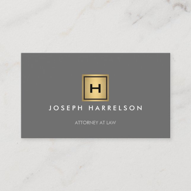 GOLD BOX LOGO with YOUR INITIAL/MONOGRAM on Grey Business Card (Front)