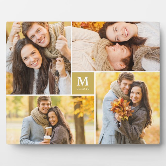 Gold Box Timeless Monogram Wedding Photo Easel Plaque (Front)