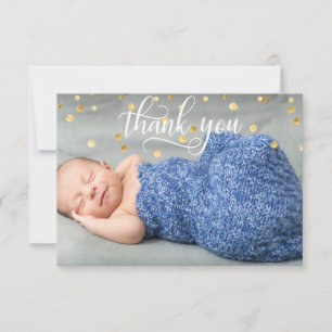 Gold BOY Baby Shower THANK YOU PHOTO + TEXT Card