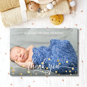 Gold BOY Baby Shower THANK YOU   PHOTO + TEXT Card
