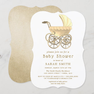 Gold Boy Or Girl Stroller Pram Baby Shower Invite