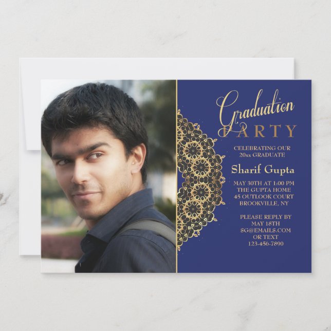 Gold Bracket Photo Graduation Invitation (Front)