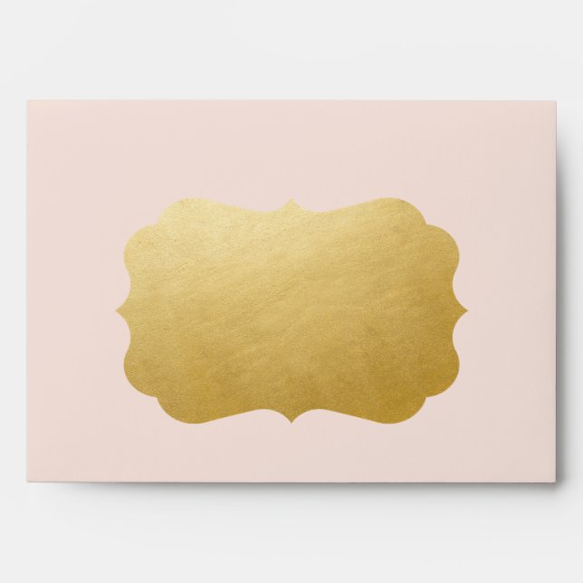 Gold Bracket Return Address Rose Gold Blush Pink Envelope (Front)