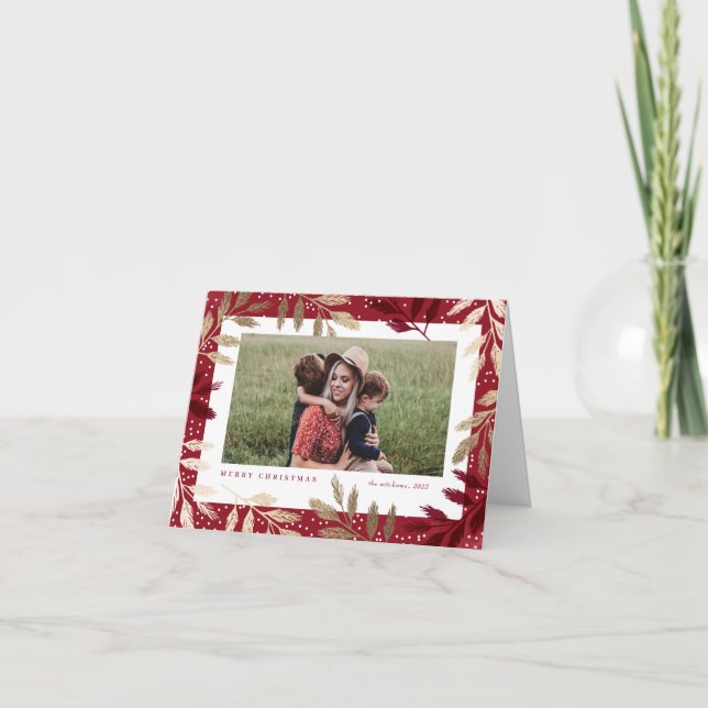 Gold Branches 3 Photo Christmas Holiday Card (Front)