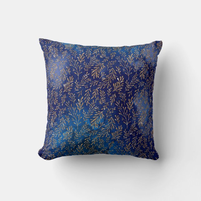 Gold Branches on Purple and Blue Throw Pillow (Front)